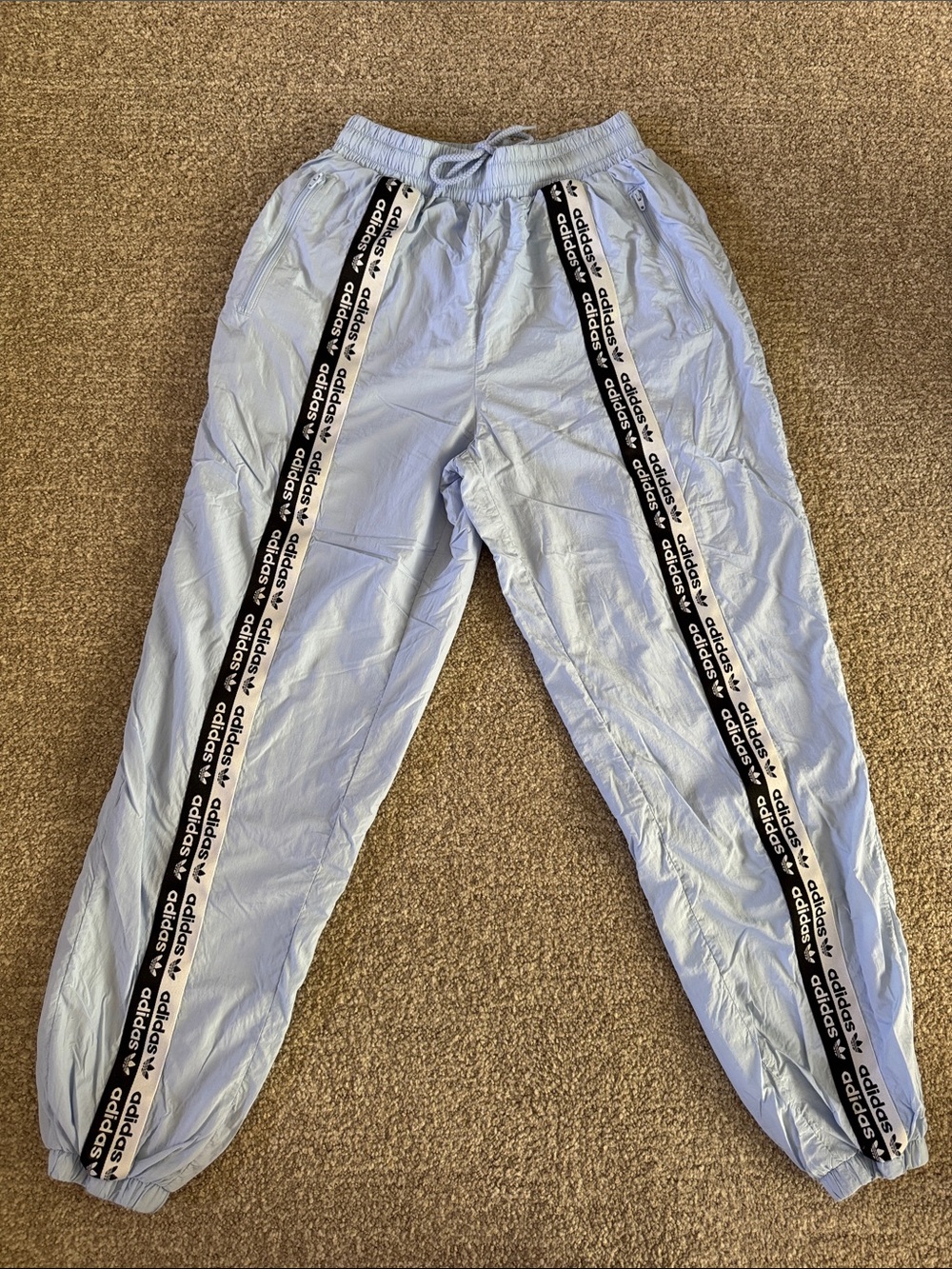 adidas vintage Light Blue women's Joggers with Black Logo Tape